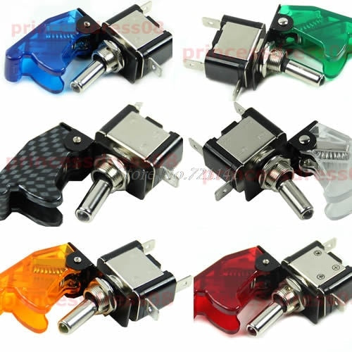 1PC 12V Car Racing On Off Aircraft Type LED Toggle Switch Control Clear Cover 4Color Dropship